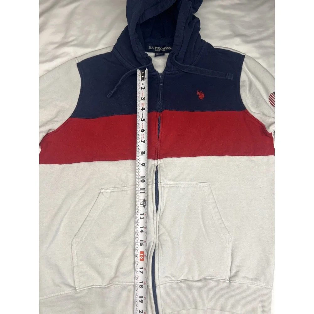 U.S. Polo Assn. Men's Small Zip Up Hoodie Tricolor (Red, White & Blue) - Picture 5 of 8